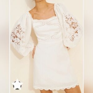 Farm Rio Anthropologie Mini Linen White Long Sleeve Dress